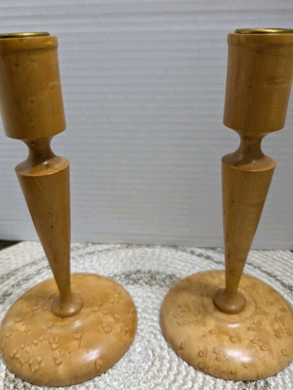 Leavitts Birds Eye Maple Candlestick Holders Prince Edward Island Wood Turned